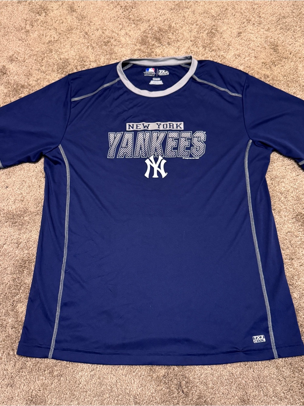 New York Yankees Shirt Mens XL Blue Short Sleeve TX3 Cool Athletic MLB Logo